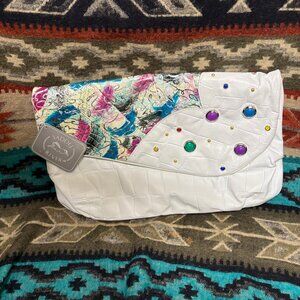 Saddle River vintage white leather clutch crossbody colorful jewel-toned NWT